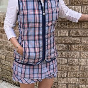 Golfino luxury brand Vest, Red, White, Blue, Sz 4, 2 zip pockets, navy trim